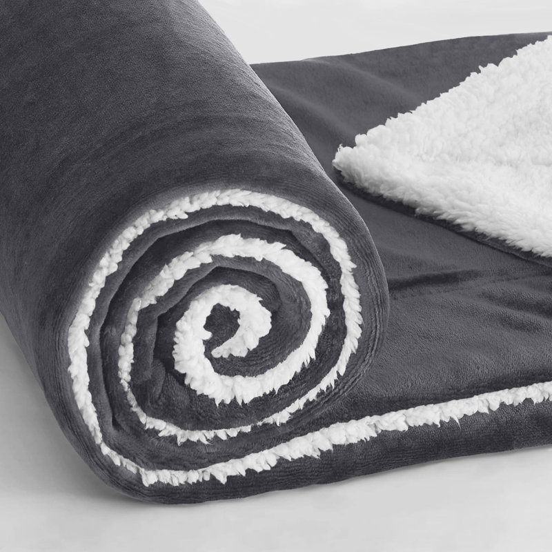 Misuzu Super Soft Reversible Sherpa Fleece Blanket, Single, Grey