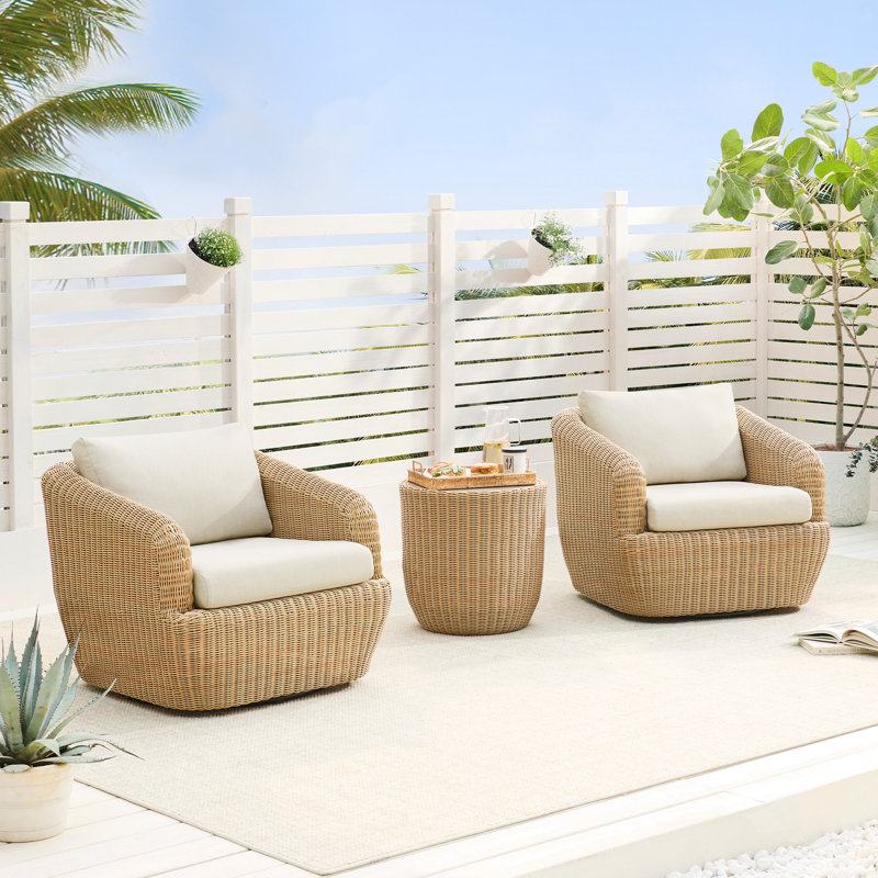 Cambelle 2-Person Swivel Rattan Seating Group with Cushions, Light Beige, Brown