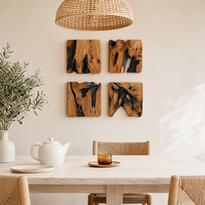 4 pièces de décoration murale rustique abstraite faite à la main