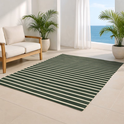 HorizontalStripes Green Indoor and Outdoor Area Rug