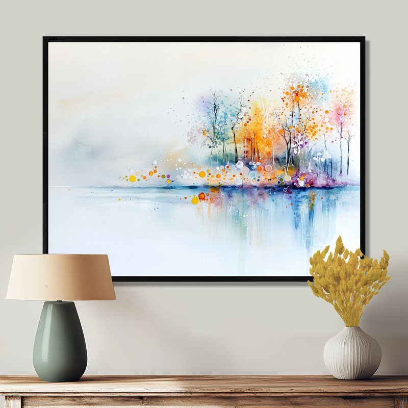 «Lake Eernal Balance In Autumn I», impression d'art mural paysage d'automne, H 24 po x l 32 po, Noir