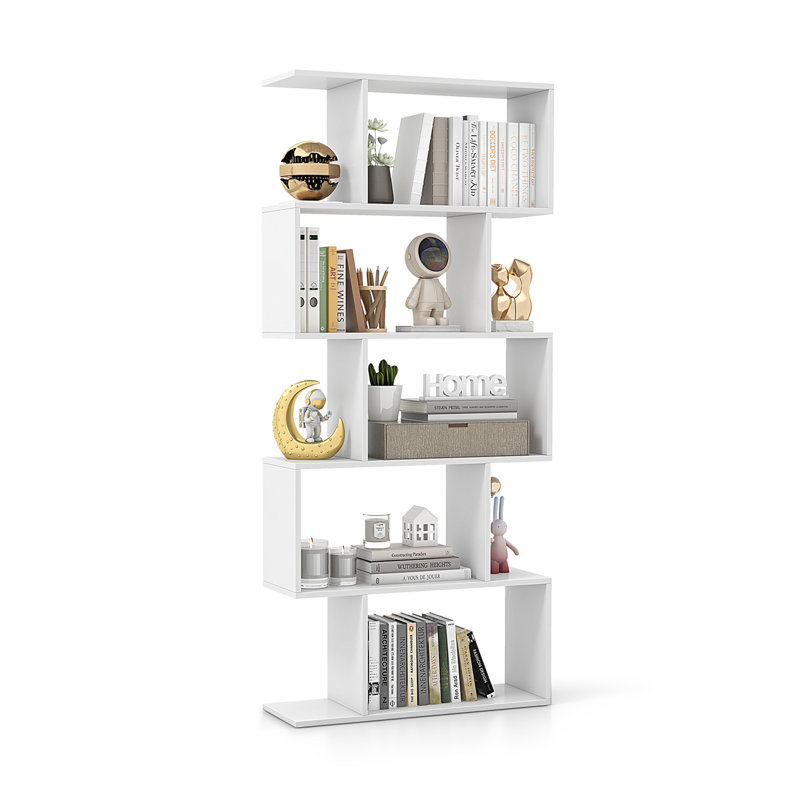 Nafeeza 192cm H x 80cm W Geometric Bookcase, (5 Shelves) 158cm H x 70cm W x 24cm D, White