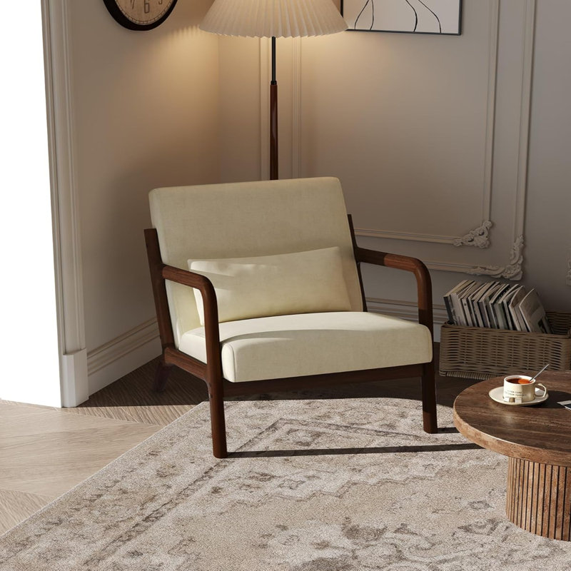 Fauteuil d'appoint en velours côtelé Mid-Century, Chenille beige