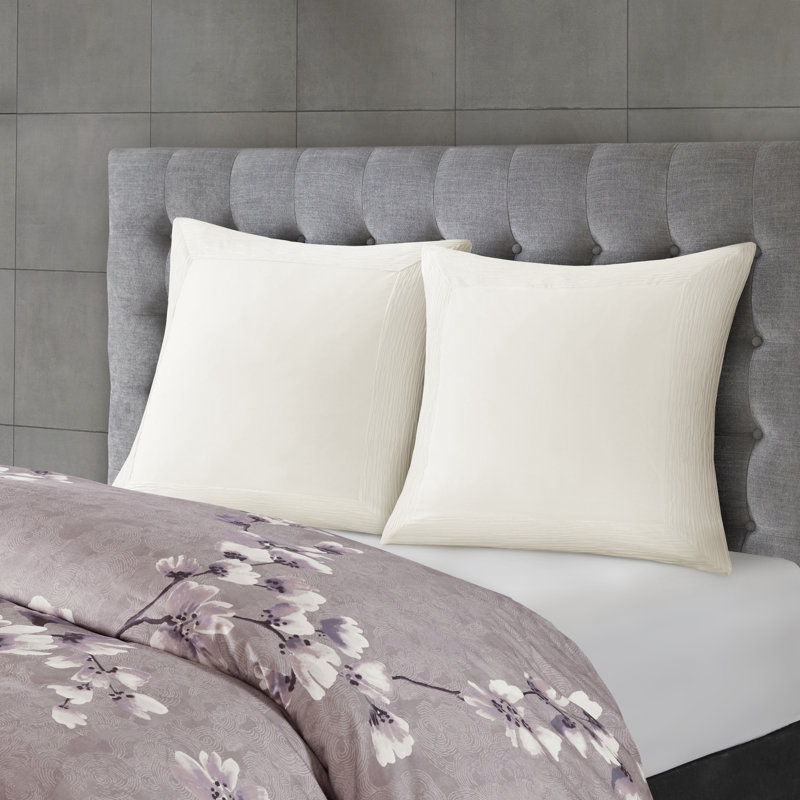 N Natori Sakura Blossom 3 Piece Cotton Sateen Printed Duvet Cover Set, Queen Duvet Cover + 2 Standard Shams