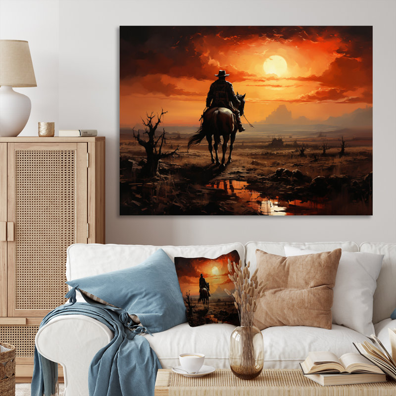 Cowboy Sunrise On The - Cowboys, art mural, H 30 po x l 40 po x P 1,5 po, Toile tendue