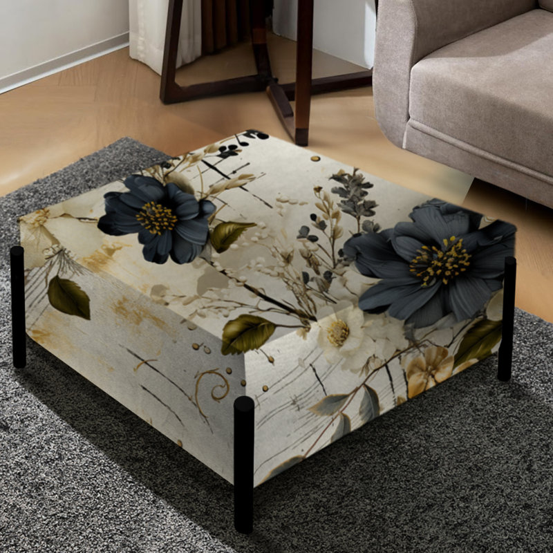 Grand repose-pieds carré gris et beige I - Boho