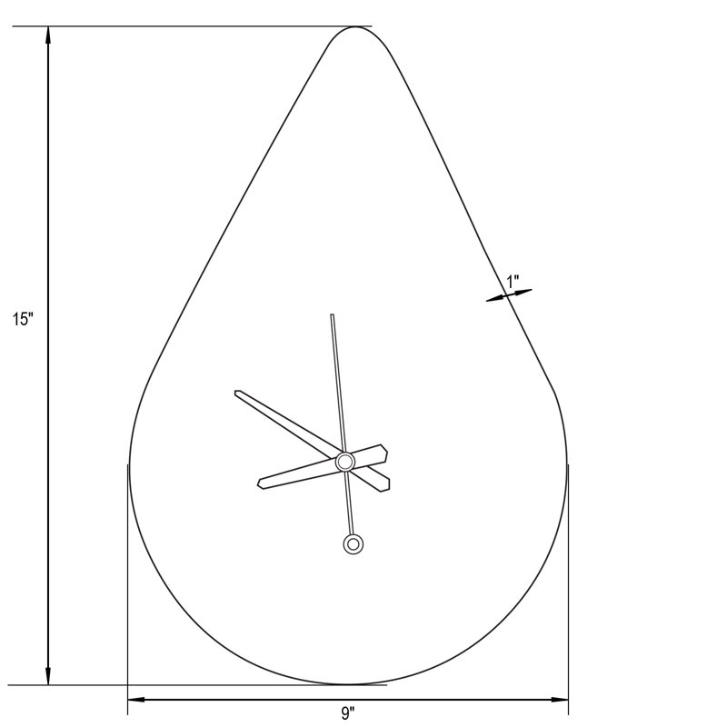 Ullyot MDF Wall Clock with Aluminum Hands and Silent Non-Ticking Teardrop Shaped Design, Ocean Green, 15''W x 9''H x 1''D