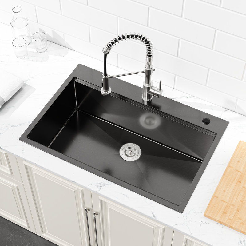 30"X22" Stainless Steel Single Bowl Kitchen Sink In Black With Coating And Rounded Corners - Prevents Stains, Increases Sink, Black, Undermount Option Seamless Integration, Modern Design