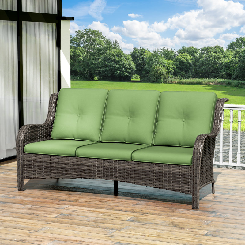 Anahit 73'' Wide Straight Wicker Patio Sofa with Cushions, Green