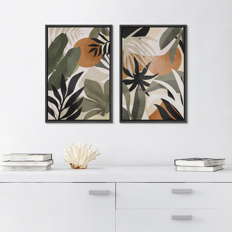 Feuille tropicale - ensemble de 2 reproductions sur toile, Noir, H 24 po x l 16 po