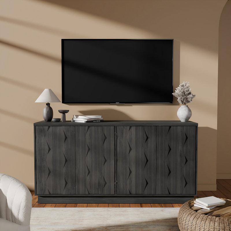 61" Modern Handle-Free Sideboard With Adjustable Shelves - Luxurious Buffet Cabinet, Black