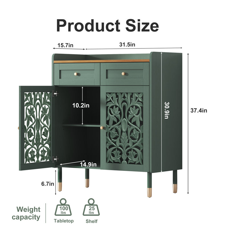 Carved Buffet Sideboard Cabinet , Coffee Bar Cabinet 1 Drawer &2 Doors, Brushed Bronze