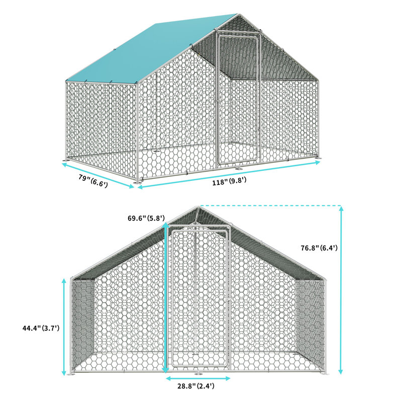 Poulailler d'extérieur robuste avec structure en acier antirouille et housse imperméable, H 76,8 po x l 118 po x P 79 po