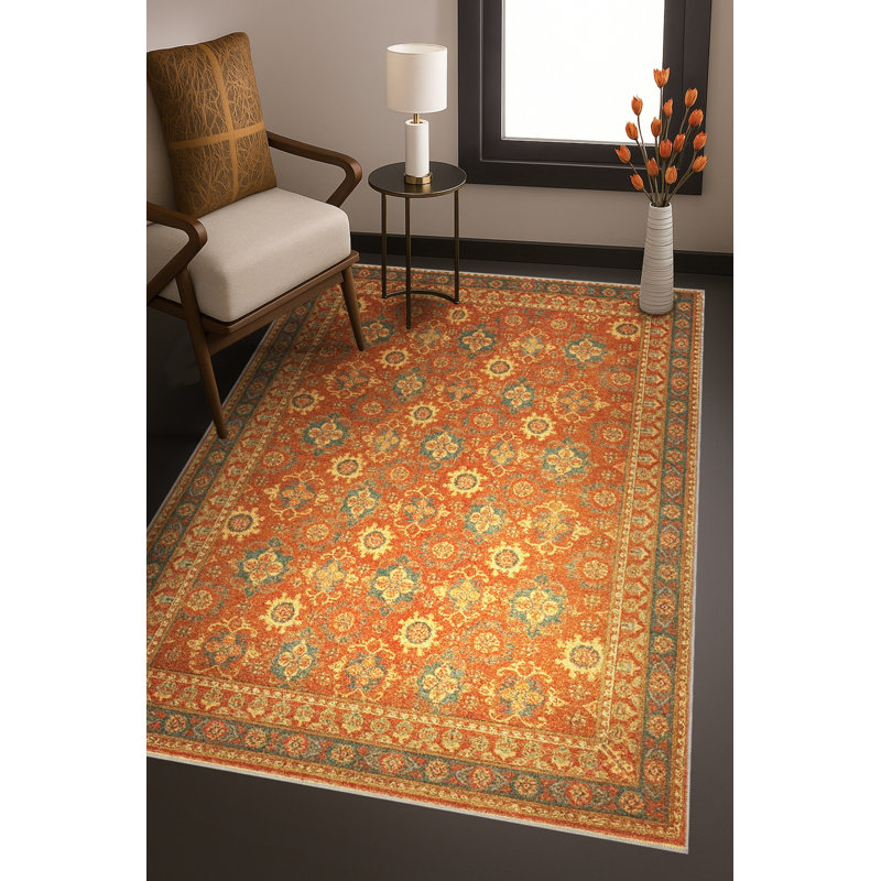 Tapis bleu tissé lavable rétro Mosso, 2' x 2'11"