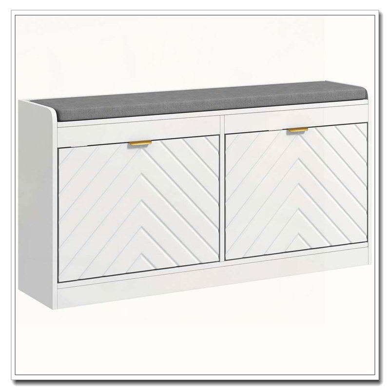 Banc d'entrée pour chaussures avec tiroirs rabattables et coussin d'assise