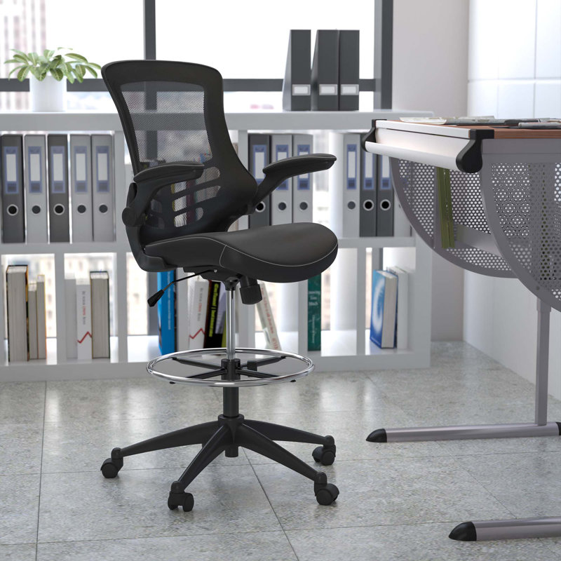 Chaise de dessinateur en polyester / mélange de polyester H 50,75 po x l 24,5 po x P 25,5 po, Noir