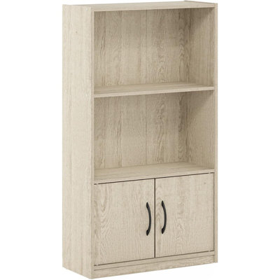 Bibliothèque à 3 niveaux avec 2 portes, armoire de rangement à tablettes ouvertes pour la maison, le bureau, le salon ou la chambre à coucher