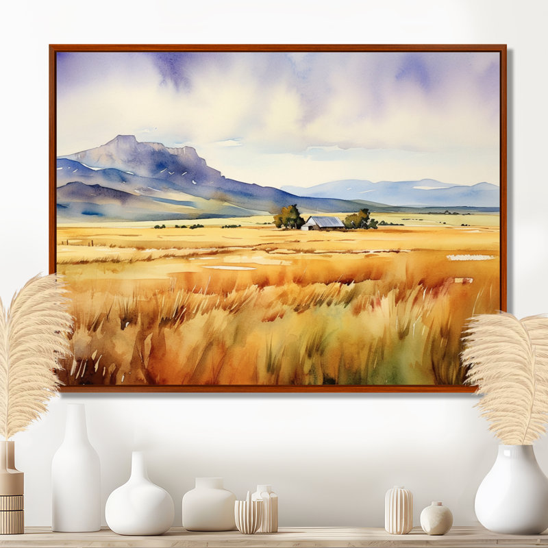 Wyoming, prairies jaunes - art mural Wyoming, 12" H x 20" W, Black Picture Framed