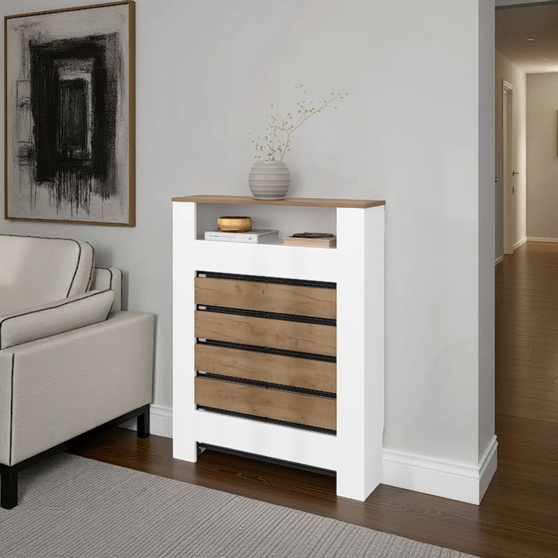 Couvercle de radiateur avec rangement, espace, économie de risque, chêne naturel et blanc