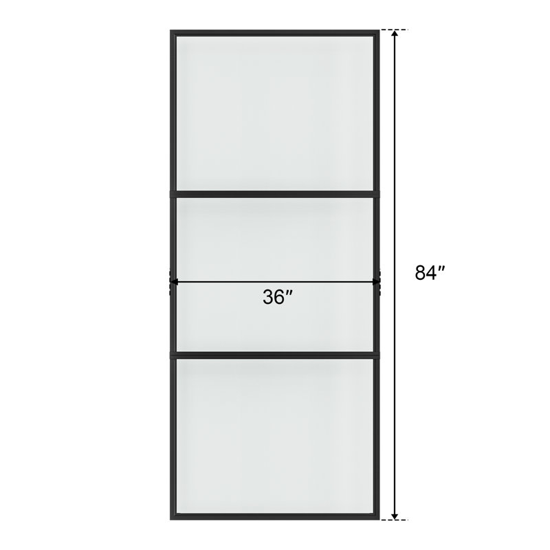 Porte de grange double coulissante en métal et en verre avec quincaillerie d'installation (fermeture en douceur incluse)