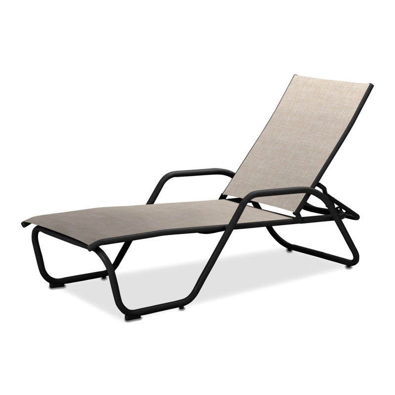 Outdoor Rust-Resistant Metal Chaise Lounge, Textured Black, Natural