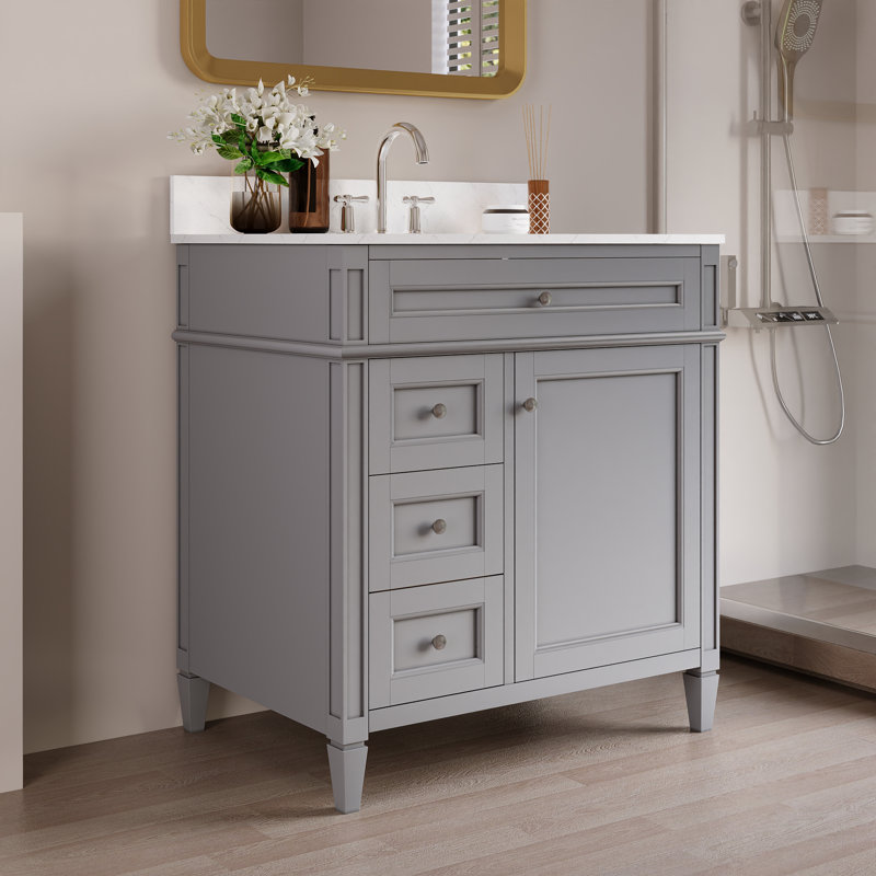 30'' Fully Assembled Single Bathroom Vanity with Backsplash, 2 Colors Available White / Light Gray, Gray