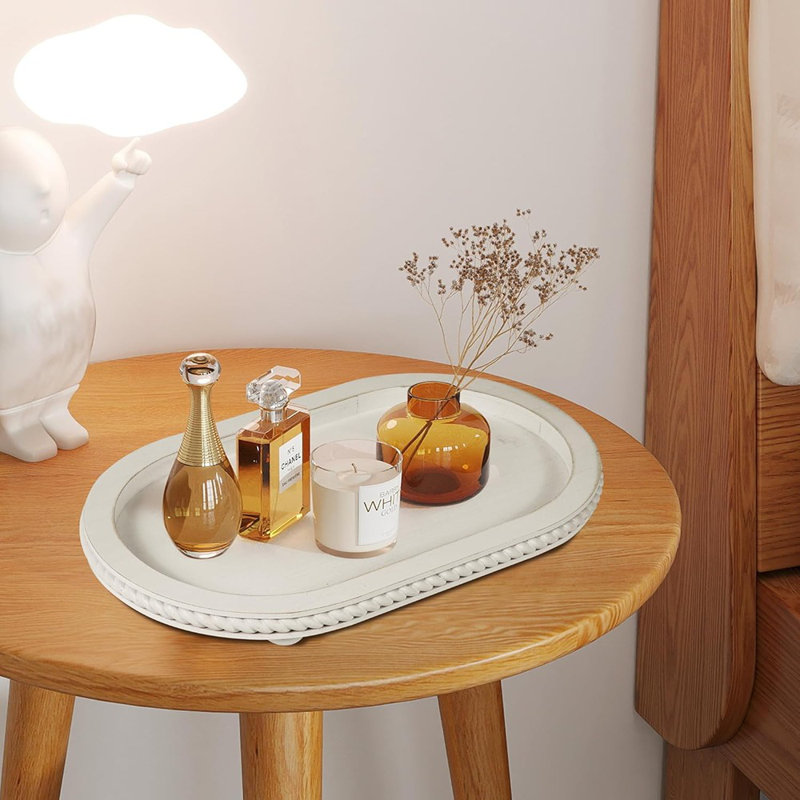 Oval Wooden Tiered Tray, Farmhouse Vintage Serving Tray Stand For Coffee Table, Living Room, Kitchen, And Home Decor