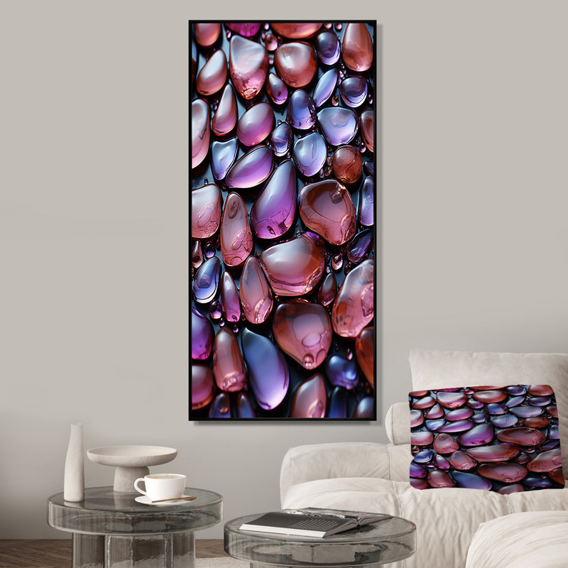 Zen, améthyste mauve 2 - art mural pierre spirituelle, Encadrement doré, H 44 po x l 34 po