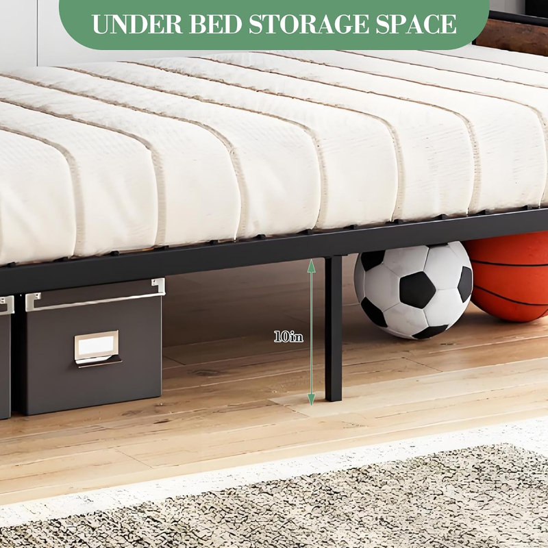 Lit superposé simple, cadre métallique convertible avec barrières de sécurité et échelle, noir mat