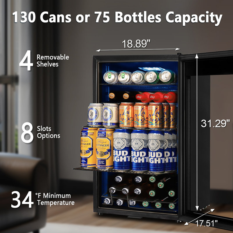 Refroidisseur à boissons pour 130 canettes, refroidisseur à boissons de 3,22 pieds cubes avec porte en verre à faible émissivité, verrou de sécurité, réfrigérateur à boissons gazeuses, bière, vin, mini réfrigérateur pour la maison, le bureau, le bar, la chambre à coucher