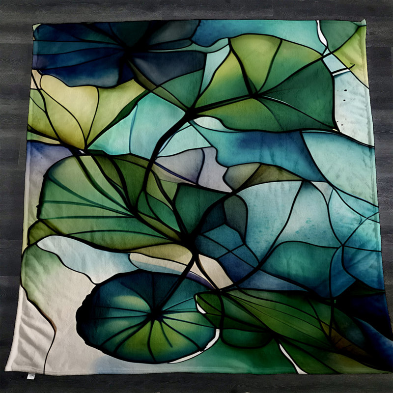 Throw Blanket, 68" W x 80" L, Floral/Abstract, Green/Blue/Yellow