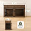 Meuble double 71 po en MDF à grain de bois noyer avec 3 tiroirs cannelés et station de charge pour le salon, la chambre à coucher