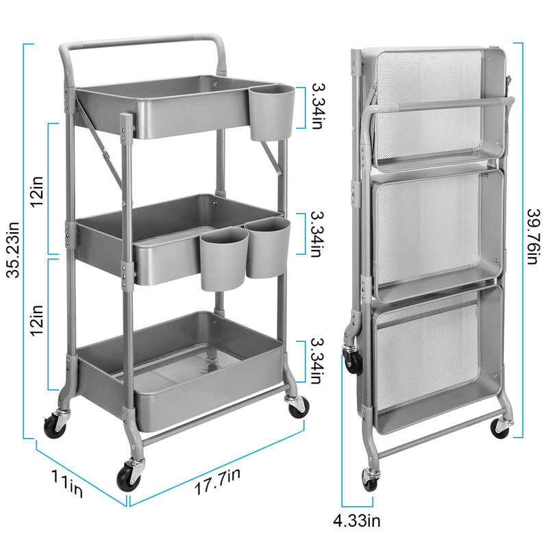 34'' H x 15'' W Utility Cart with Wheels, Gray