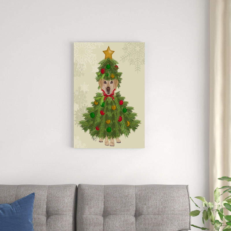 Labrador jaune, arbre de Noël par Fab Funky, reproduction sur toile tendue, H 30 po x l 20 po