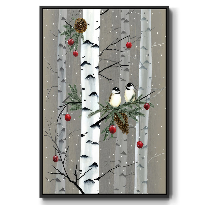 Birch Birds I, reproduction d'art sur toile, Cadre noir, H 37 po x l 25 po x P 1,5 po