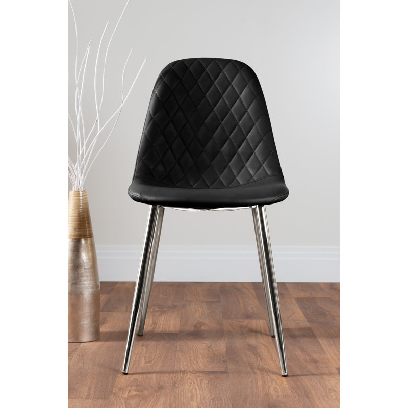 Industrial Design White & Grey Marble Effect Melamine Dining Table Set with 2 Faux Leather Chairs, Black/Silver