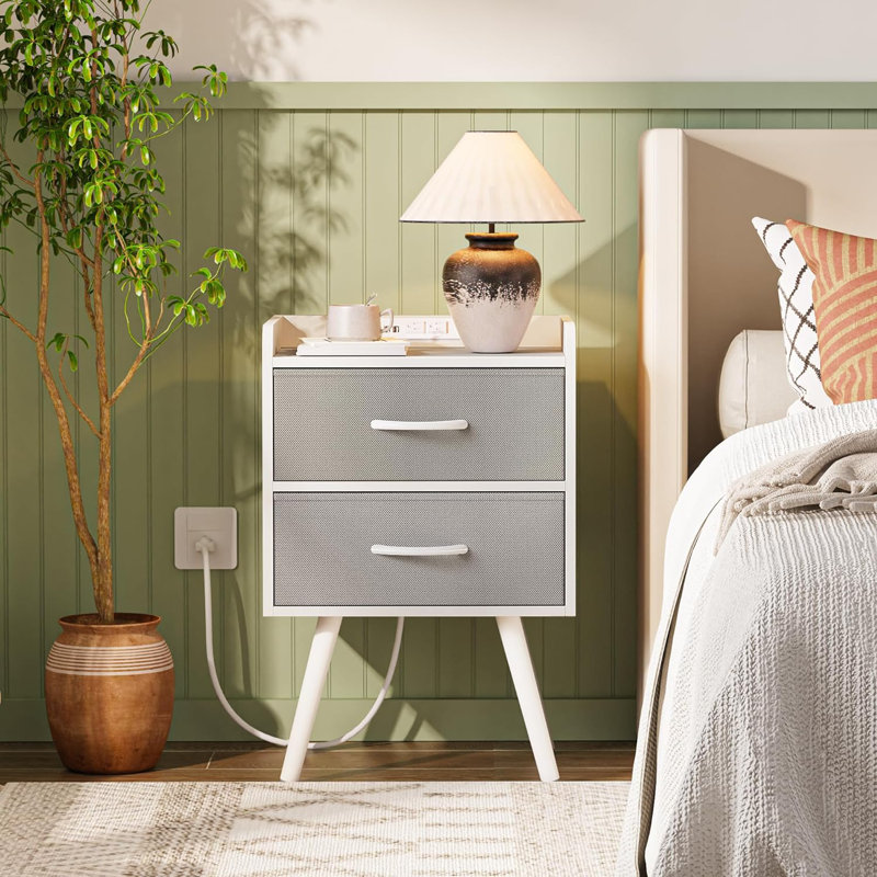 Latreca 15.7'' W Solid Wood Nightstand, White/Gray