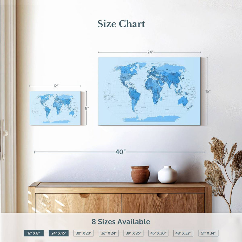 Carte du monde Aliaz - blues, H 16 po x l 24 po