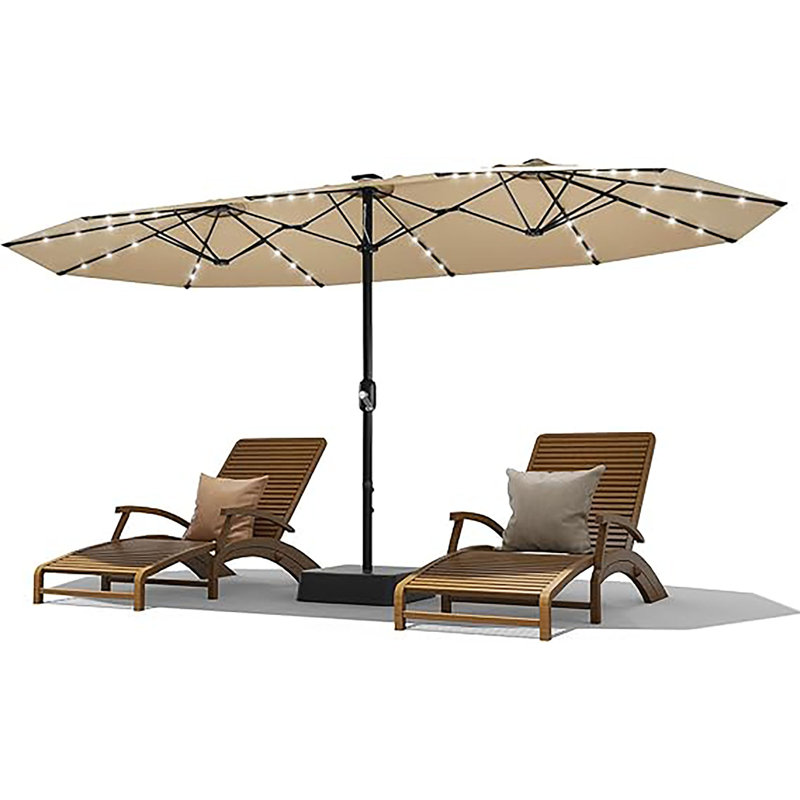 Parasol de patio rectangulaire de 15 pi avec lumières solaires, parasol de table de marché double face, Beige