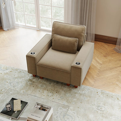 Ensemble de canapé de style minimaliste moderne et de fauteuil de style médiéval, meubles de salon à structure en bois franc avec mousse haute densité, livraison en deux paquets pour une manipulation facile