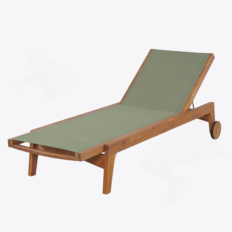 Outdoor Wood Frame Chaise Lounge, Green/Natural