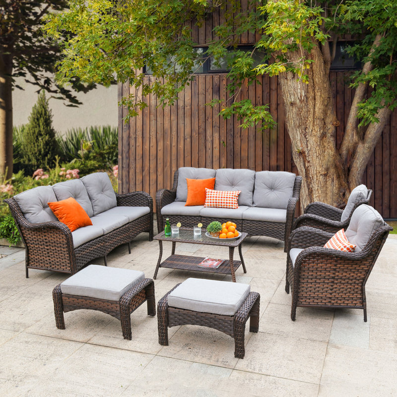 Premium All-Weather Wicker 8 - Person Patio Conversation Set with Cushions