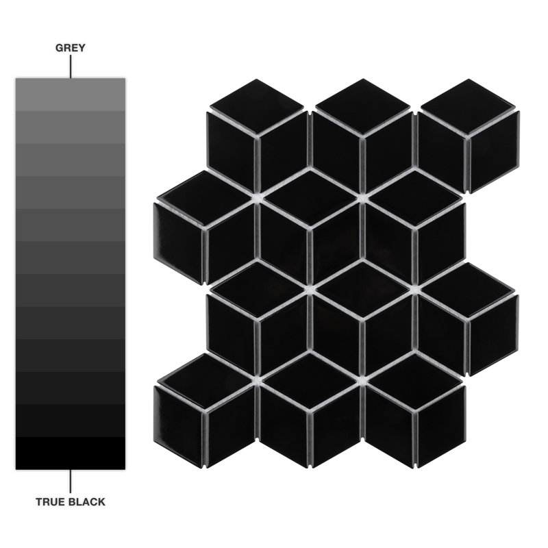 Metro Rhombus 10-1/2 " x 12-1/8 " Porcelain Mosaic Floor & Wall Tile, Glossy Black