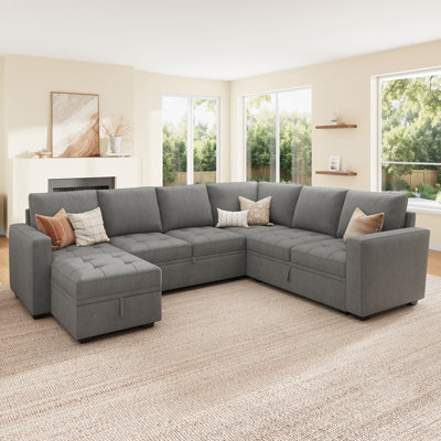 Latitude Run® U Shaped Sleeper Sectional Modular Sofa Bed With Storage Chaise