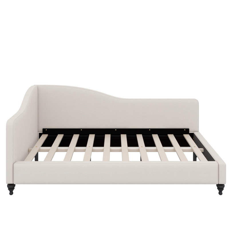 Lit de jour en L en forme de L, avec pieds en bois massif, Double, Beige