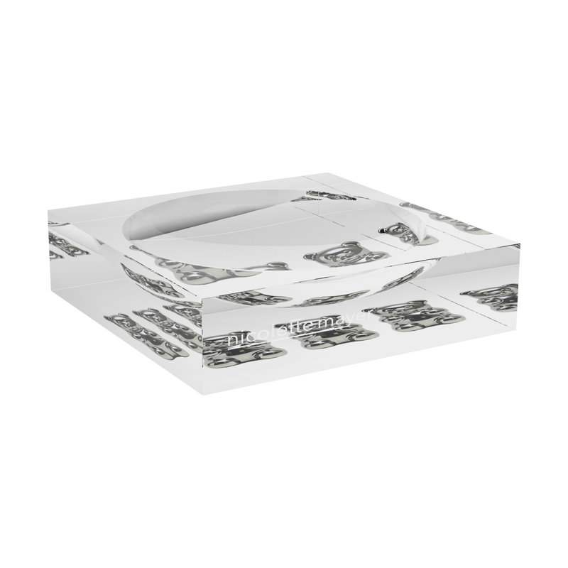 Chrome Bear White Acrylic Candy Catchall Dish, 6"W x 6"D x 2"H