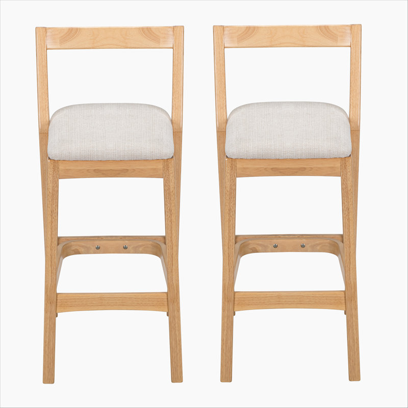 Tabouret de bar d'intérieur en bois d'hévéa, finition naturelle et revêtement beige, ensemble de 2, Naturel
