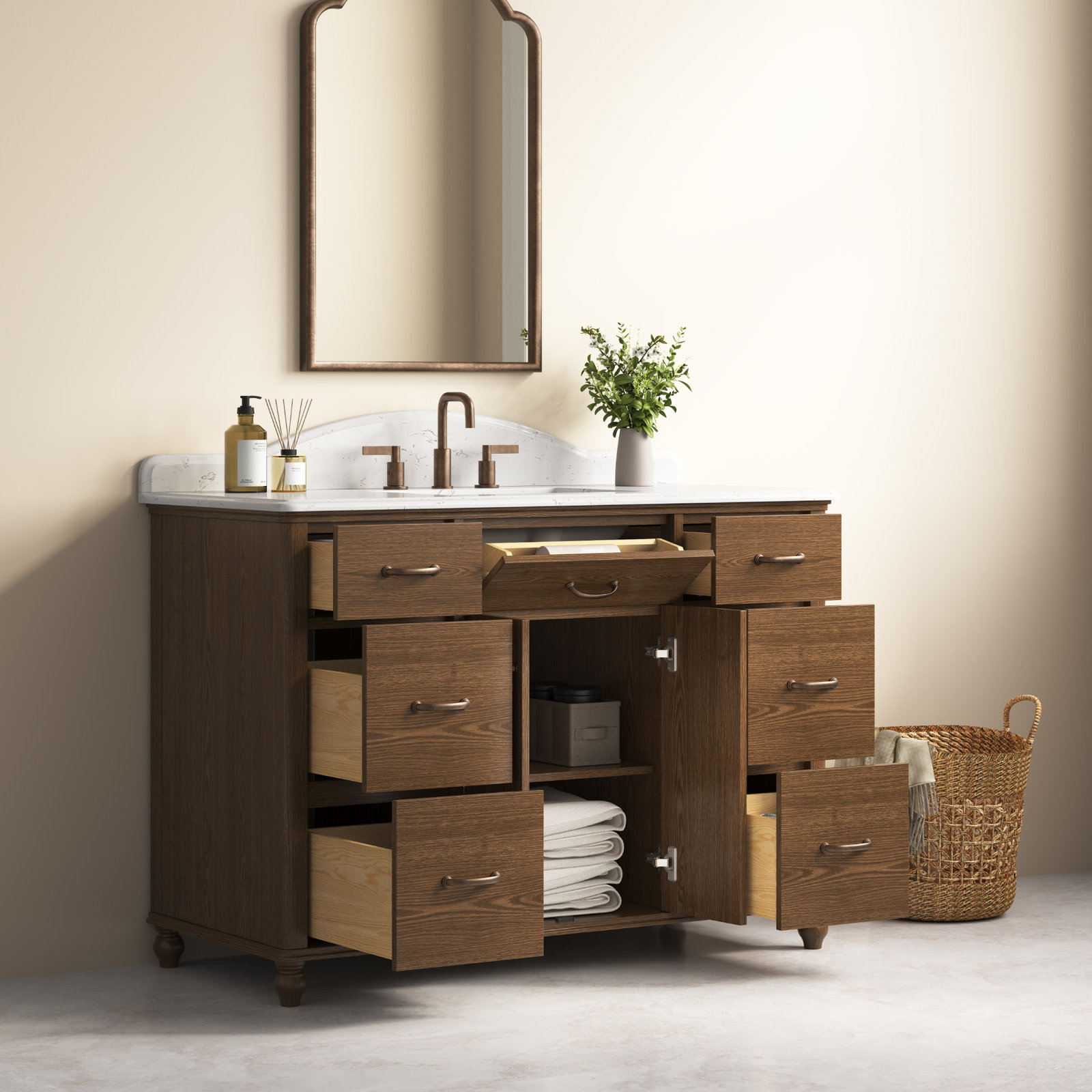 Freestanding Standard With Engineered Stone Top, 48" W