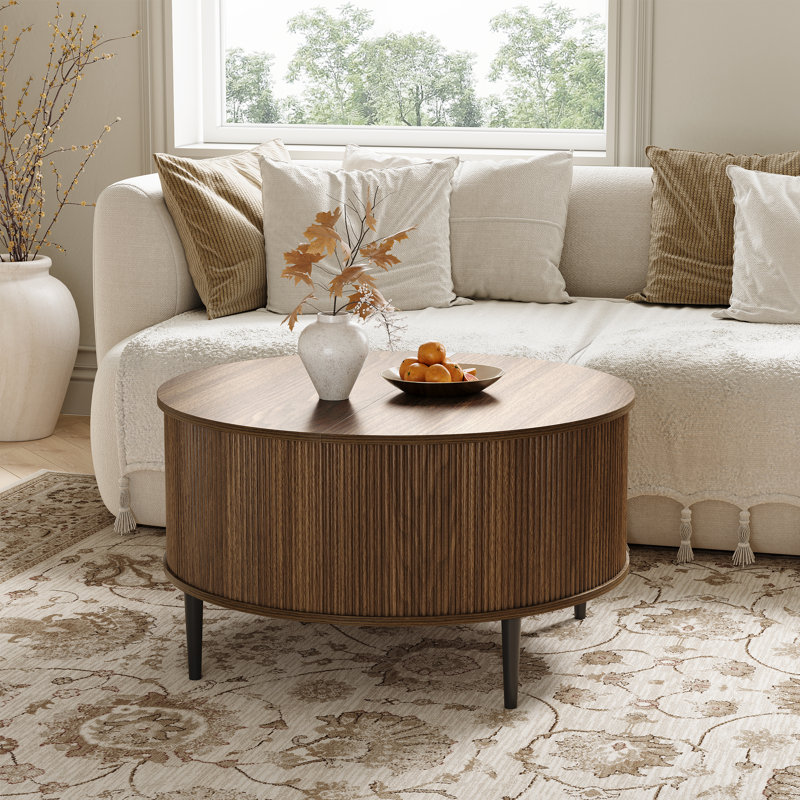 Table basse à plateau relevable texturé Designer, Bois brun