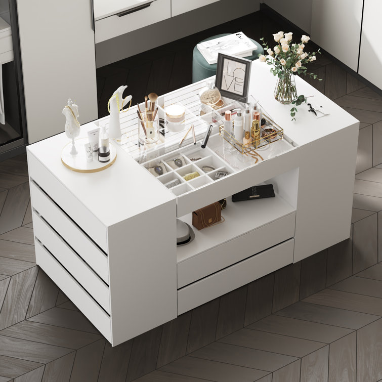 14-Drawer 1-Shelf Chest With Graceful Design And Tempered Glass Top